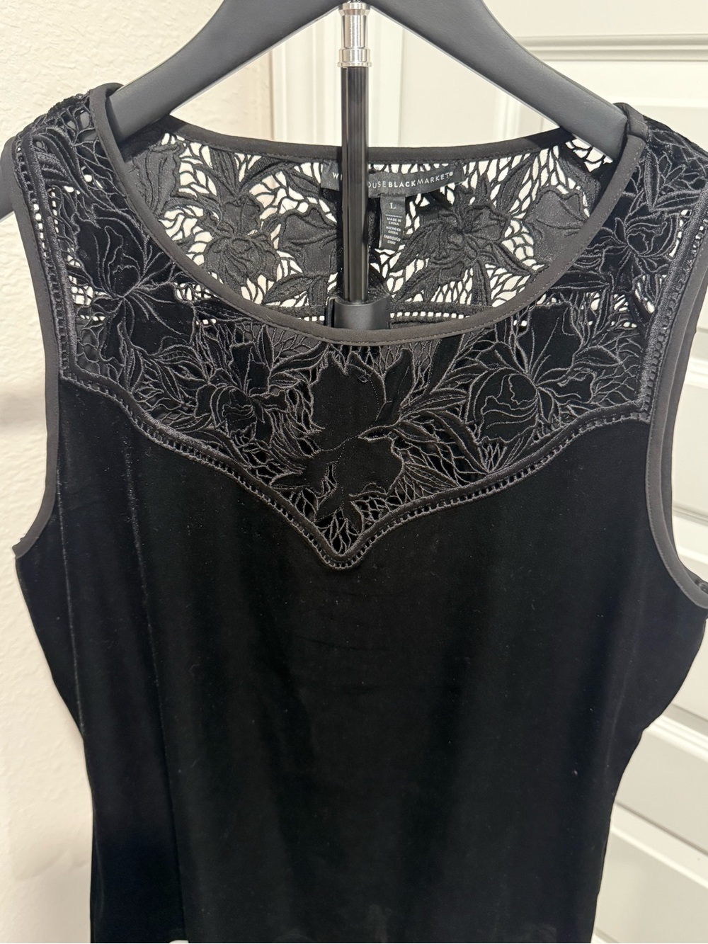 White House Black Market black velvet floral lace top size large